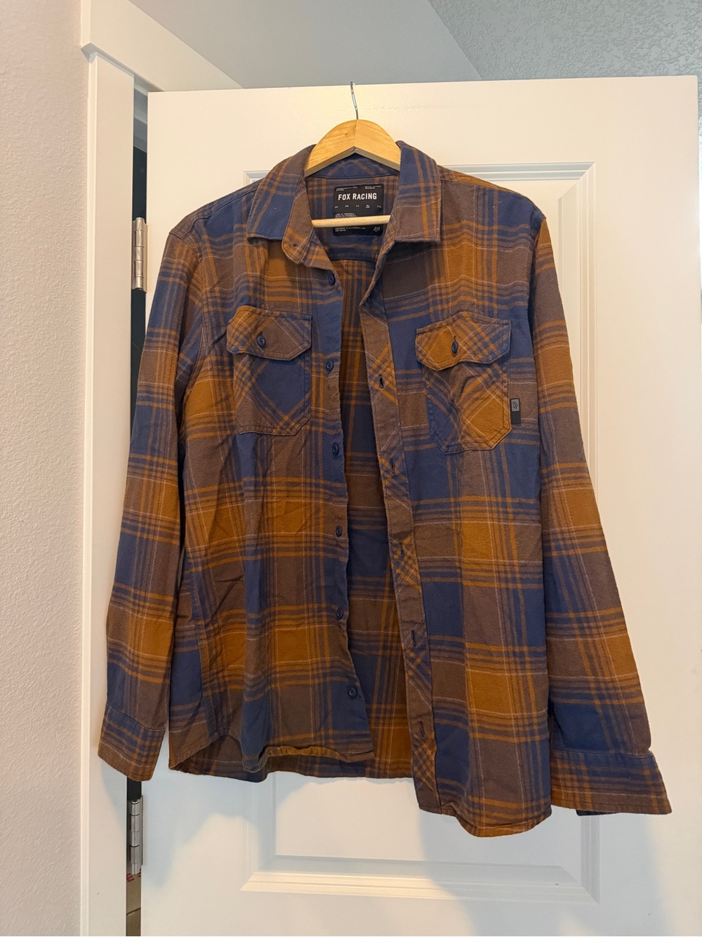 Fox Plaid Flannel Button-Up Shirt Jacket in Blue and Brown